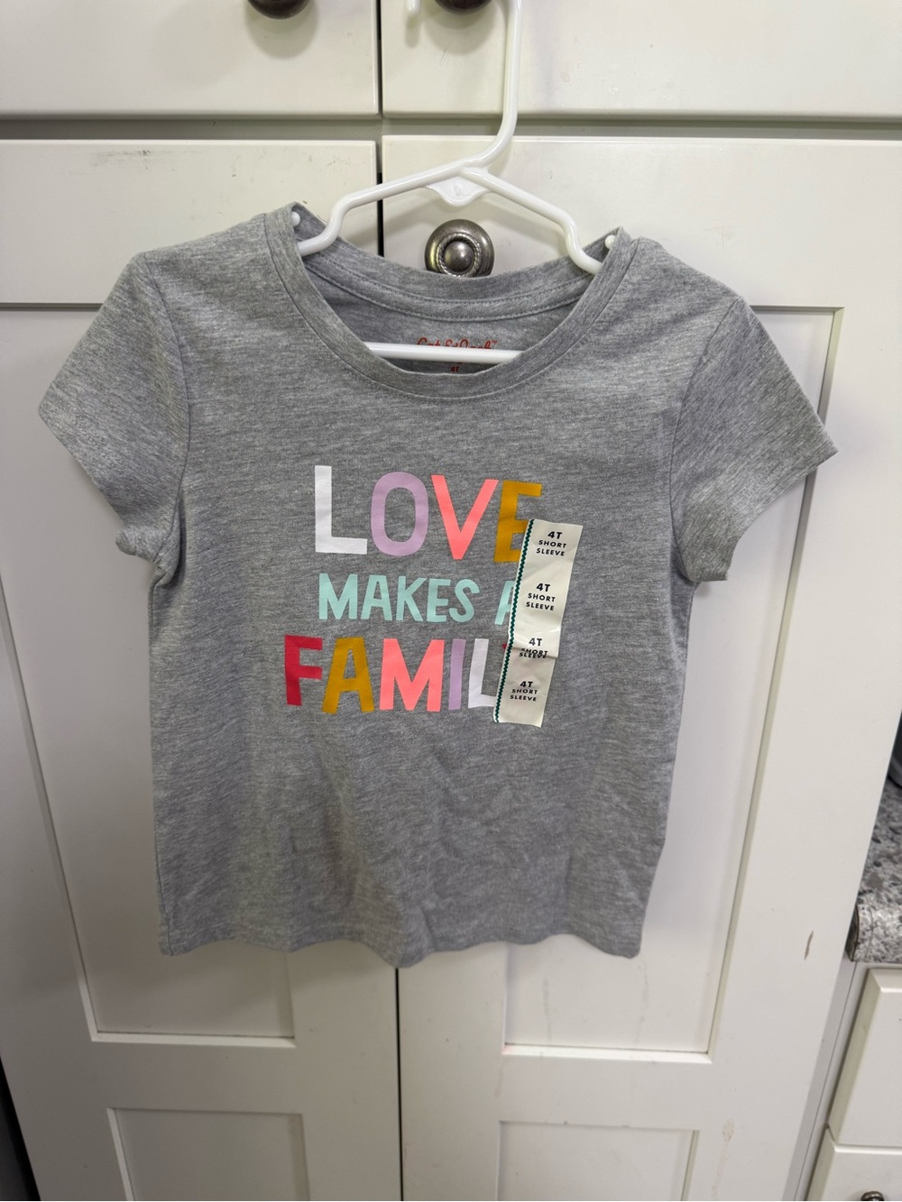 Cat & Jack Gray Short Sleeve Tee with Colorful LOVE Makes a Family Print